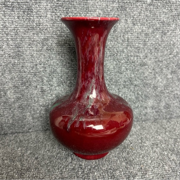 Vintage Hawaiian pottery vase drip glaze 8” red with aqua - Picture 5 of 6